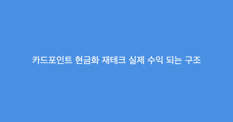 카드포인트 현금화 재테크 실제 수익 되는 구조