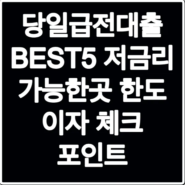 당일급전대출 BEST5 저금리 가능한곳 한도 이자 체크 포인트